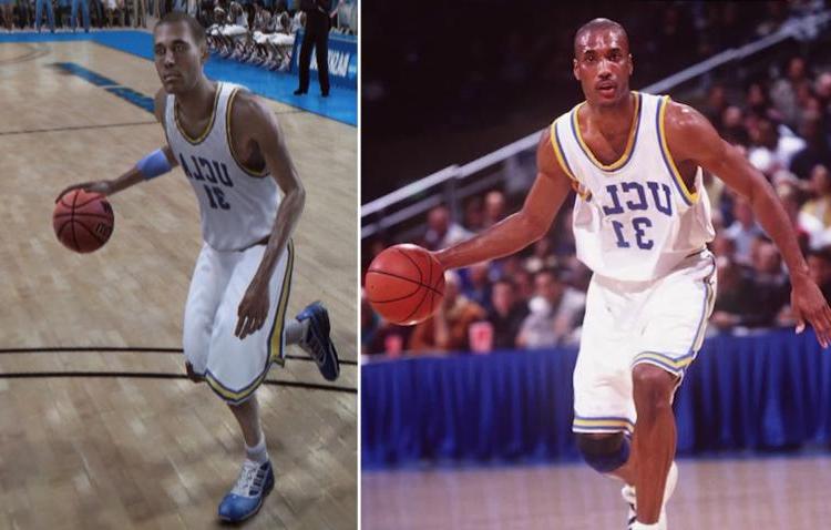 Ed O'Bannon playing for UCLA and in video game likeness