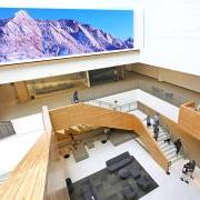 Campus community members walking down the stairs in the CASE building